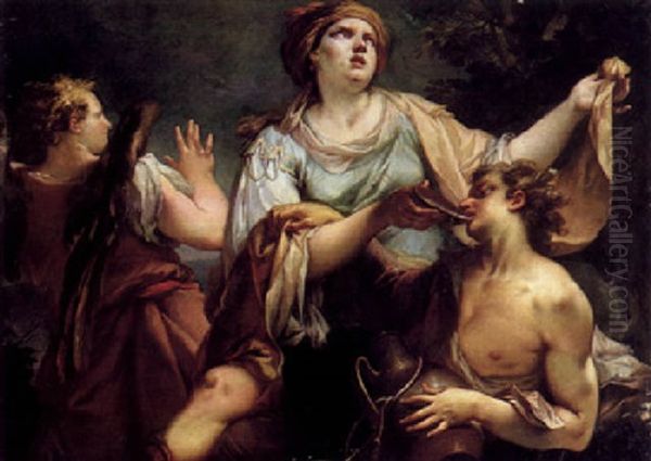 Hagar And Ishmael With The Angel Oil Painting by Angelo Trevisani