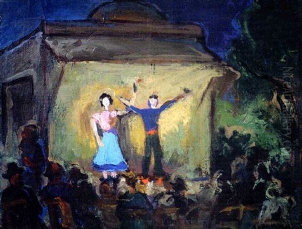 Open Air Performance Oil Painting by Theofrastos Triandafyllidis