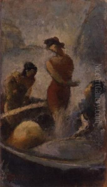 Bathers On The Boat Oil Painting by Theofrastos Triandafyllidis