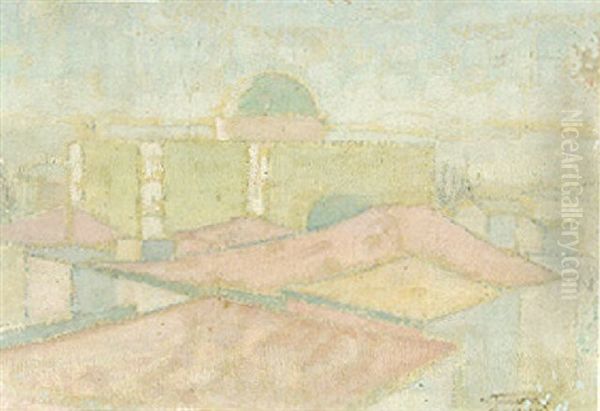 Village Rooftops Oil Painting by Theofrastos Triandafyllidis