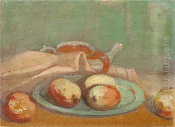 Still Life With Fruits And Tea Pot Oil Painting by Theofrastos Triantafyllidis