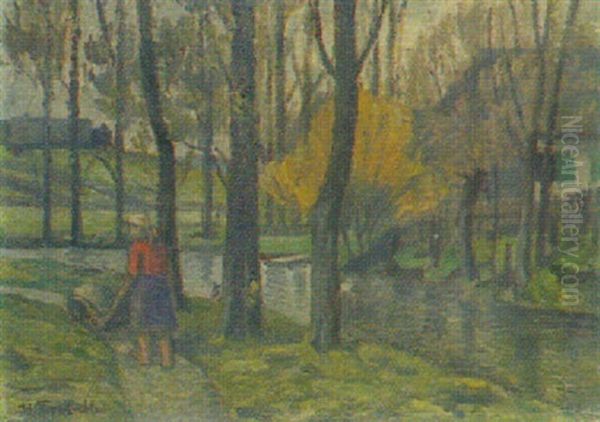 An Der Dorfen Im Herbst Oil Painting by Hugo Troendle