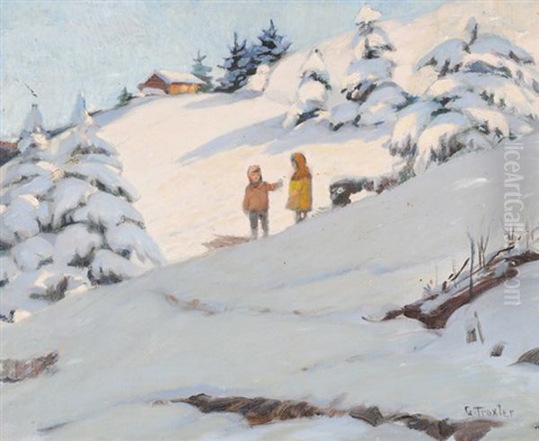 Wintersonne In Arosa Oil Painting by Georges Troxler