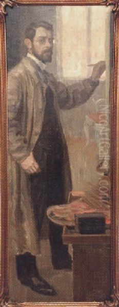 Sjalvportratt Vid Staffliet Oil Painting by Anders Trulson