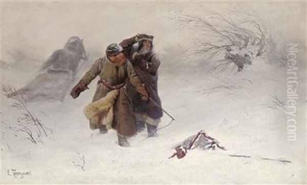 In The Blizzard Oil Painting by Konstantin Alexandrovich Trutovsky