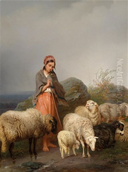 Die Schaferin Oil Painting by Edmond Jean Baptiste Tschaggeny