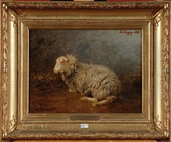 Mouton Couche Oil Painting by Edmond Jean Baptiste Tschaggeny
