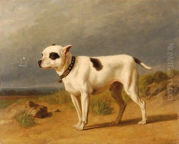 Chien Terrier Oil Painting by Edmond Jean Baptiste Tschaggeny