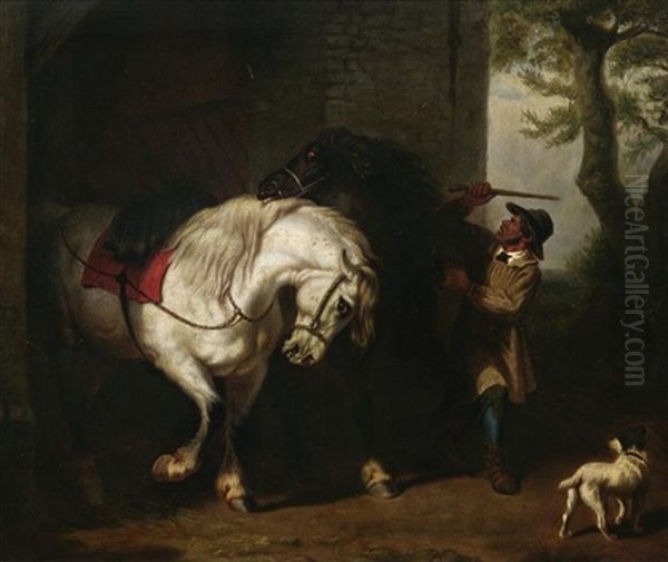 Vor Dem Stall Oil Painting by Edmond Jean Baptiste Tschaggeny