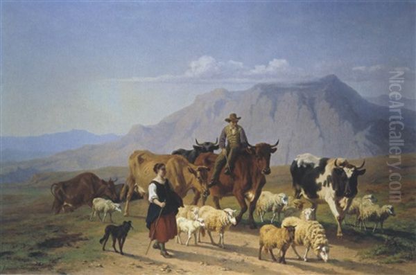 Der Almauftrieb Oil Painting by Edmond Jean Baptiste Tschaggeny