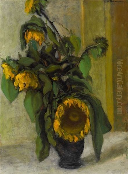 Stillleben Mit Sonnenblumen Oil Painting by Johann Wilhelm Von Tscharner