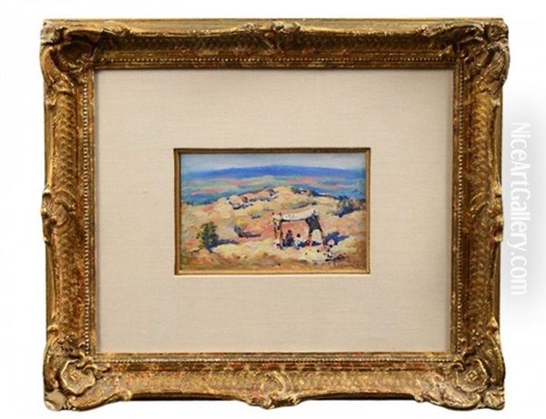 A Navajo Camp Oil Painting by Herbert Bolivar Tschudy