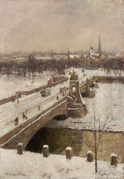 Die Wittelsbacherbrucke In Munchen Oil Painting by Klothilde Tschuppik