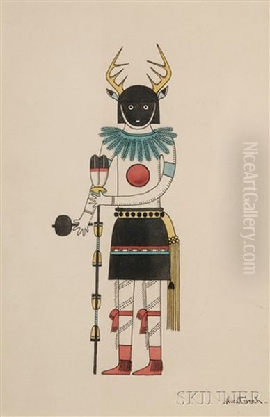 San Ildefonso Pueblo Oil Painting by Awa Tsireh