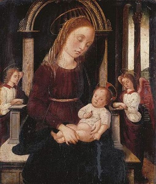 The Madonna And Child Enthroned Flanked By Two Angels Oil Painting by Biagio D'Antonio