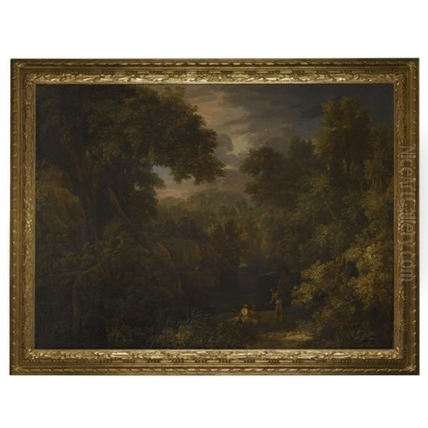 Figures In A Wooded Landscape Oil Painting by Joseph Tudor