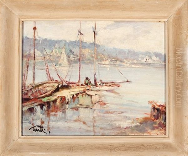 Sailboats On The Lake Oil Painting by Arnold Turtle