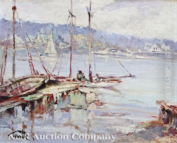 Boats At Shore Oil Painting by Arnold Turtle