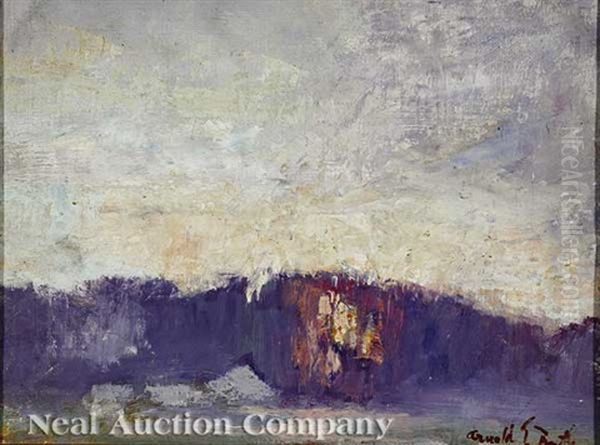 Sunset Over The Landscape; Sunrise Over The Landscape (2 Works) Oil Painting by Arnold Turtle