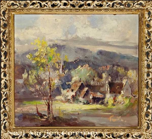 Cabins In The Mountains Oil Painting by Arnold Turtle