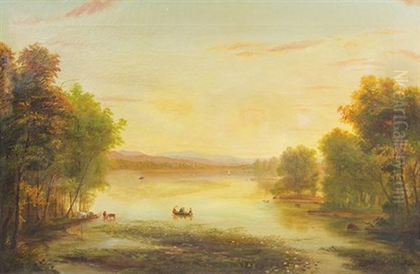 Hudson River Boating Scene Oil Painting by Abby Tyler Oakes