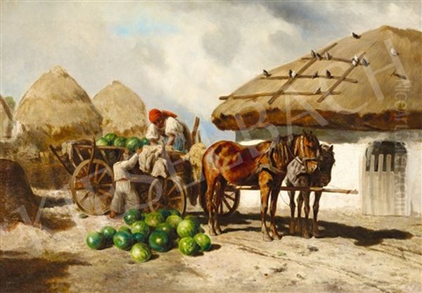 After Melone Harvest Oil Painting by Ferenc Ujhazy
