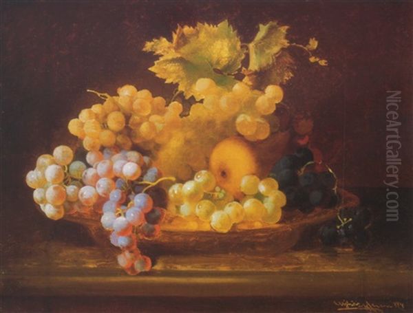 Szolos Csendelet (still-life Of Grapes) Oil Painting by Ferenc Ujhazy