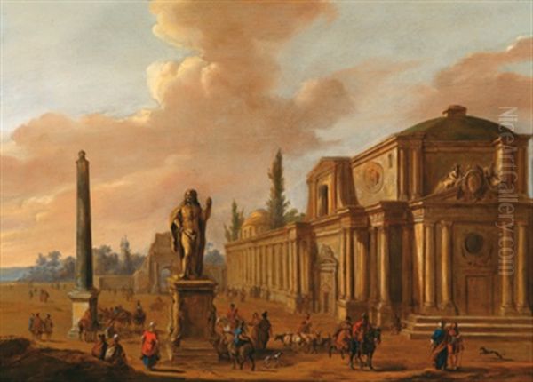Ein Romisches Architekturcapriccio Mit Reicher Figurenstaffage Oil Painting by Jacob Van Der Ulft