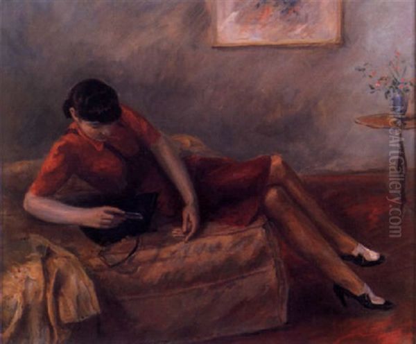 Lady In Interior Oil Painting by Eugene Paul Ullman