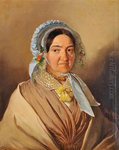 A Portrait Of A Lady In A Fancy Bonnet Oil Painting by Johann Umlauf