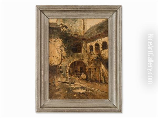 Courtyard Oil Painting by Paul Unbereit