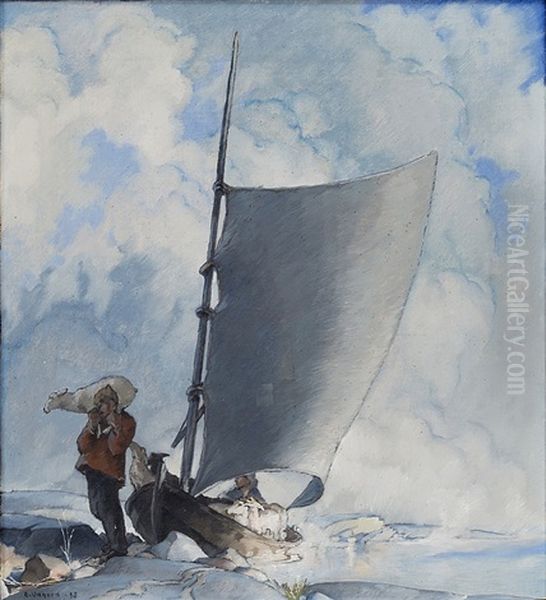 Faren Fors Pa Varbete Oil Painting by Ragnar Ungern