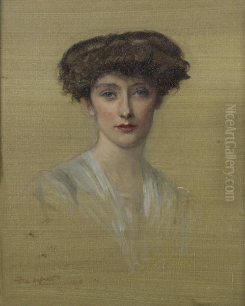 A Portrait Vignette Of A Lady, Traditionally Identified As Lady Salisbury, Wife Of The 5th Lord Harlech Oil Painting by Florence K. Upton