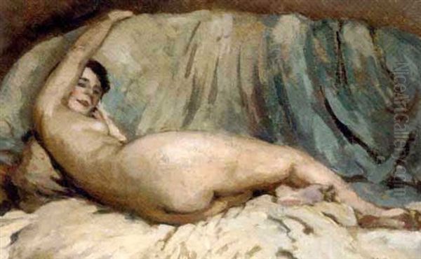 Study Of A Reclining Nude Oil Painting by Alexandre Urbain