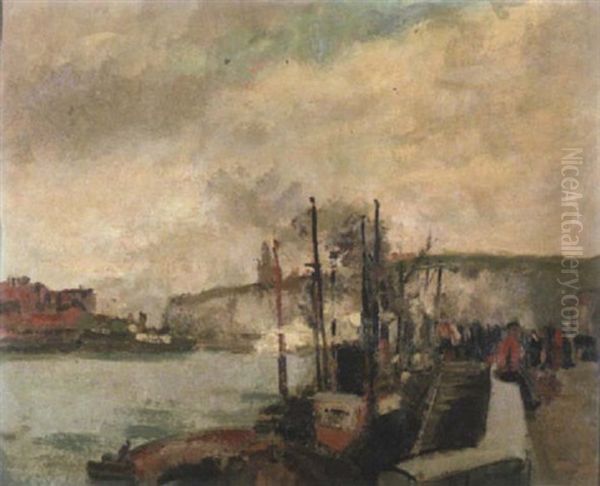 Les Chalutiers A Quai Oil Painting by Alexandre Urbain