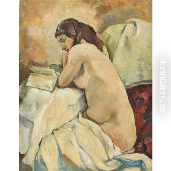 Lesender Halbakt Oil Painting by Rudolph Urech