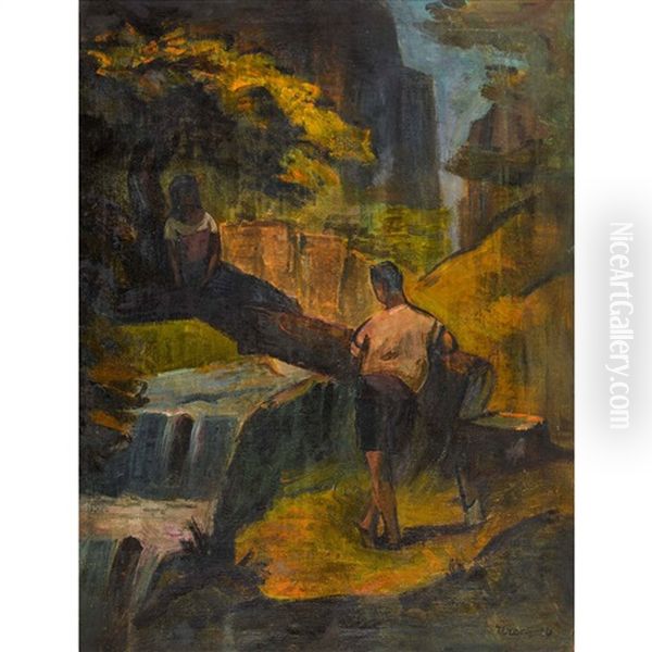 Bachpartie Mit Paar Oil Painting by Rudolph Urech