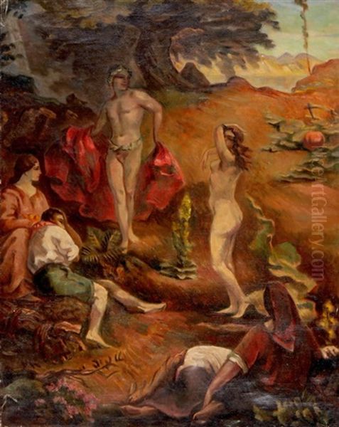 Zwei Paare In Einer Landschaft Oil Painting by Rudolph Urech