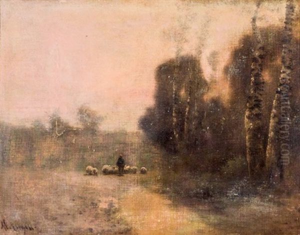 Pastor Con Rebano Oil Painting by Modesto Urgell y Inglada