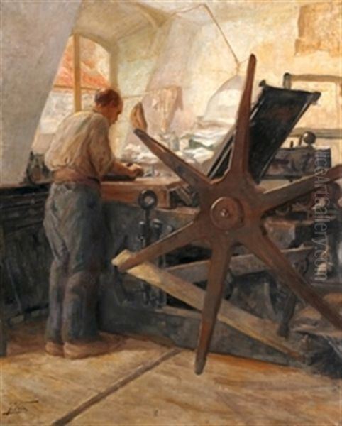 En La Imprenta Oil Painting by Jose Uria y Uria