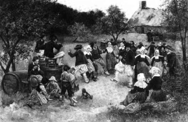 A Country Dance Oil Painting by Georg Johann Christian Urlaub