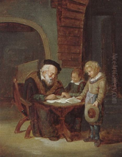 Der Alte Lehrer Mit Seinen Schulern Oil Painting by Georg Karl Urlaub