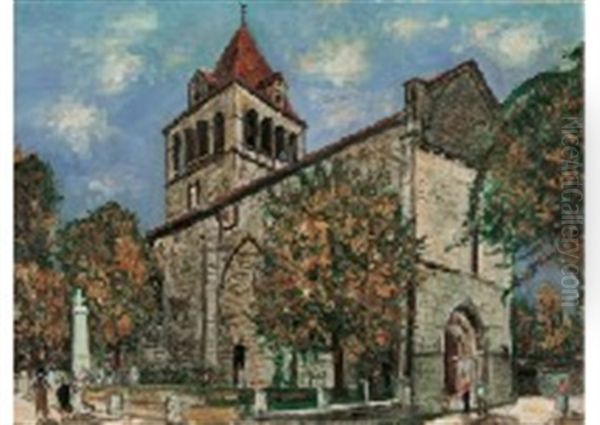 Eglise De Vieux Mareuil (dordogne) Oil Painting by Maurice Utrillo