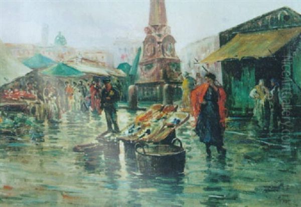 Naples Market Oil Painting by Cesare Uva