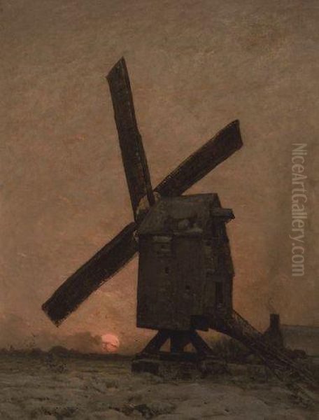 Moulin A Vent Oil Painting by Emile Adelard Breton