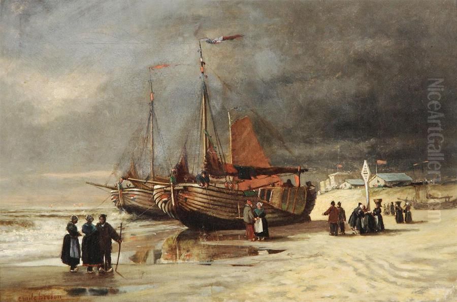 Le Retour Des Pecheurs Avant La Tempete Oil Painting by Emile Adelard Breton