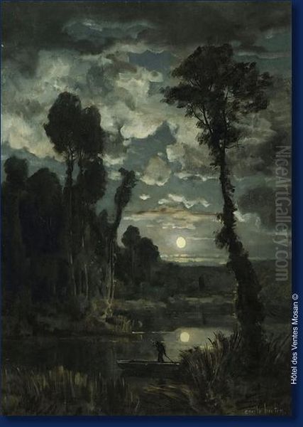 Marais Au Clair De Lune Oil Painting by Emile Adelard Breton