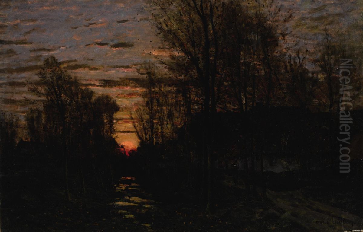 Winter Sunset Oil Painting by Emile Adelard Breton