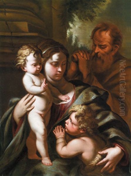 Die Heilige Familie Mit Dem Johannesknaben - Sacra Famiglia Con Il San Giovannino Oil Painting by Nicola Vaccaro