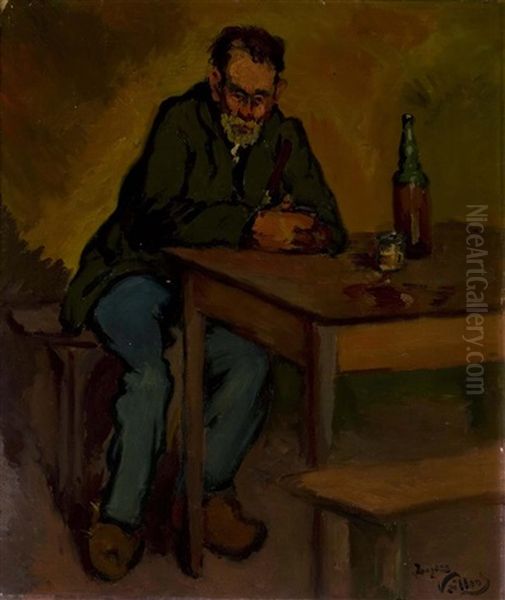 A Peasant Seated At A Table Oil Painting by Jacques Gaston Emile Vaillant